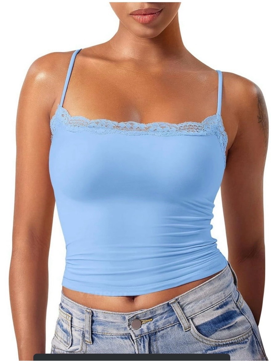 Nwt! Light Blue Adjustable Lace-Trim Cami Tank Top -Size Xl